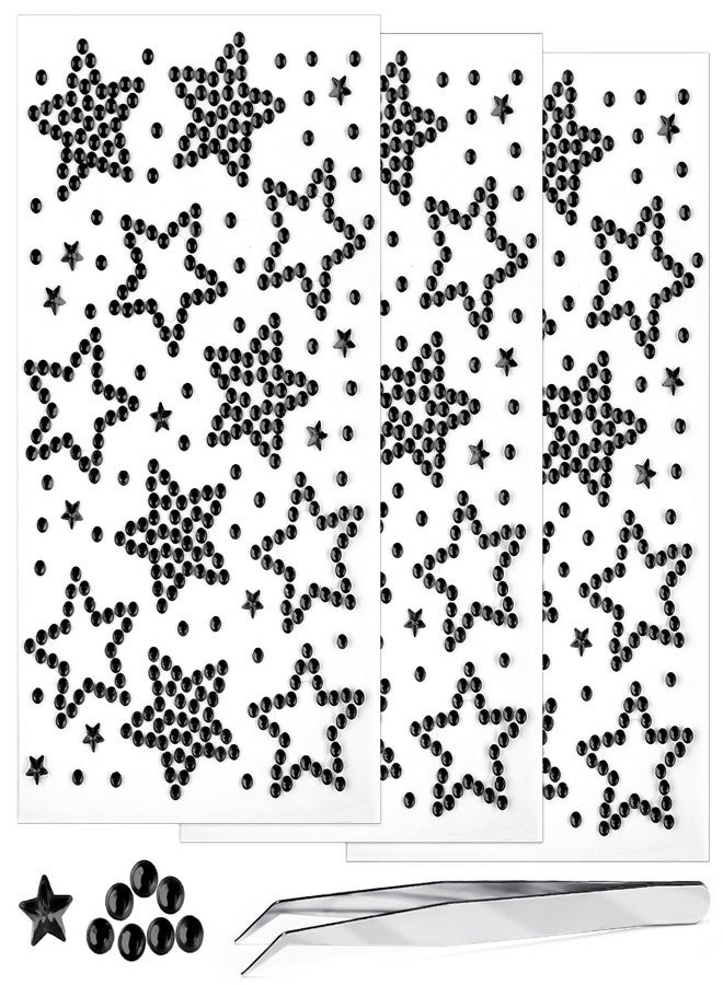 Jacnkb 3Sheets Star Gem Stickers Jewels for Crafts, Face Makeup - Self Adhesive Rhinestone Jewel Stickers, Stick on Gems Rhinestones for Crafts, Craft Supplies for Kids (16.Black Star) - Image 1